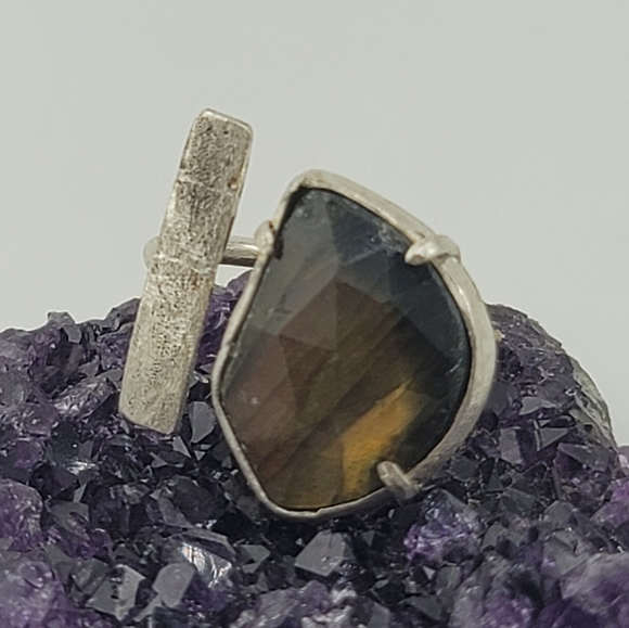 LABRADORITE ADJUSTABLE RING HANDMADE IN STERLING SILVER METAL - Picture 3 of 9